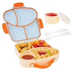 Adorable Compartmentalized Cartoon Lunch Container with Lids - Portable Bento Box - 4 (Blue)