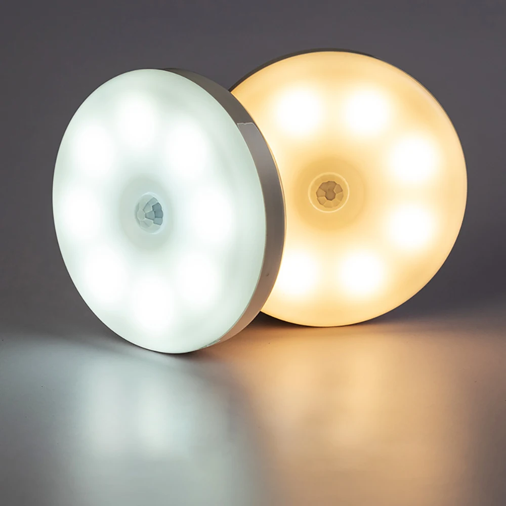 Round Night Light USB Rechargeable Wireless Cabinet Light Motion Sensor LED Closet Light Kitchen Hallway Wardrobe Lamp