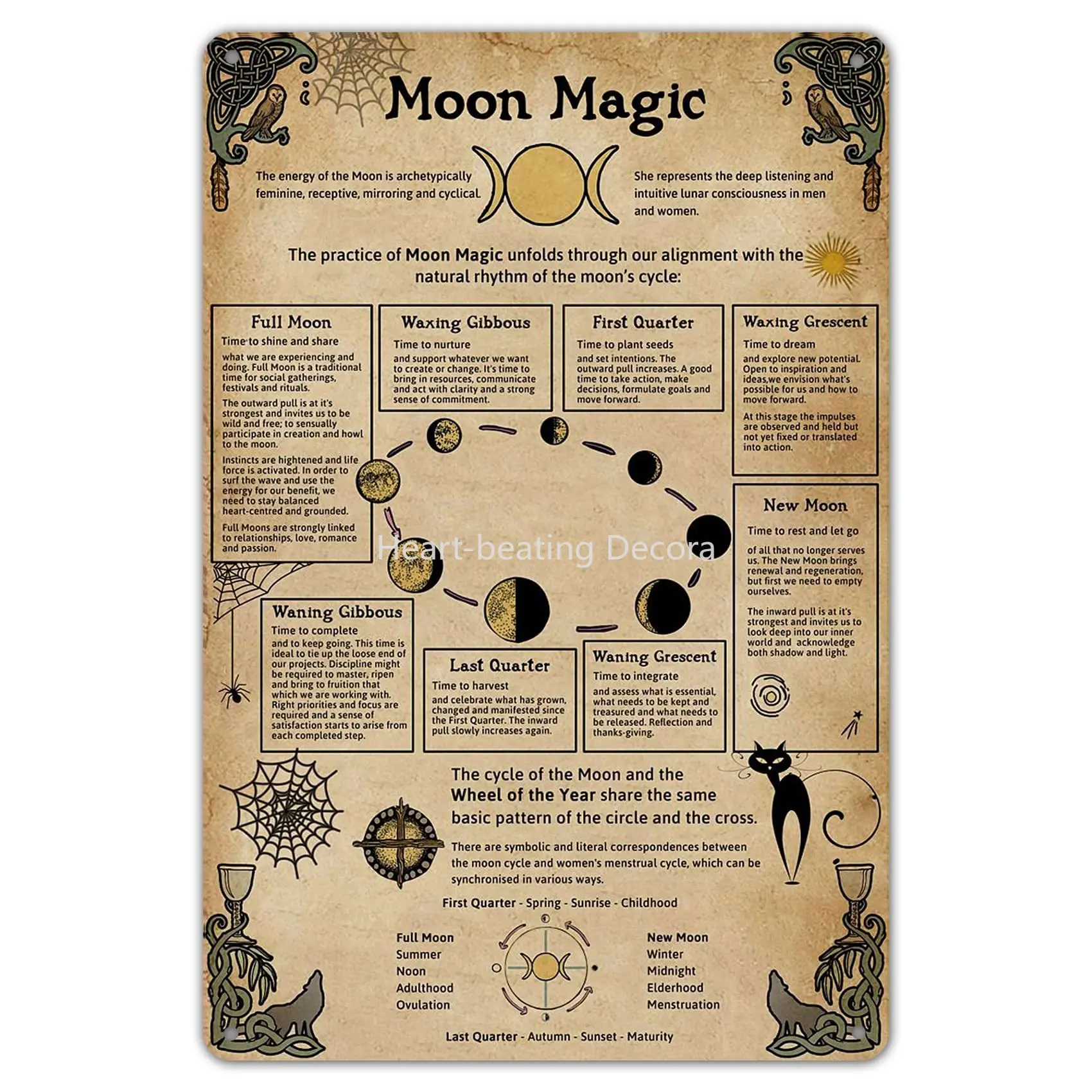 Moon Magic Knowledge Metal Tin Planning Infographic Poster Plaque for School Education Club Home Wall Decor Wall Decor Metal magic black cat with book cool wall decor poster for black cat lover wall art decoration metal plaque poster metal sign