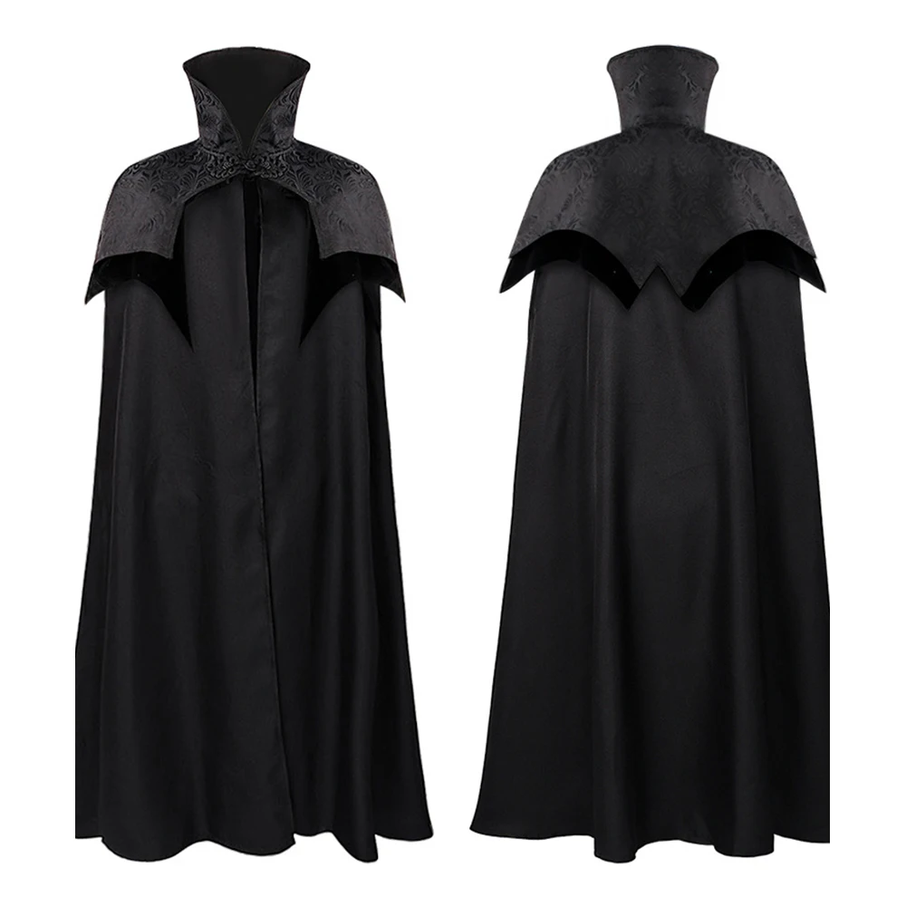 

Gothic Men Long Cape Overcoat Hooded Solid Color Loose Windbreak Windbreaker Stand Neck Halloween Stage Cloak VD3482