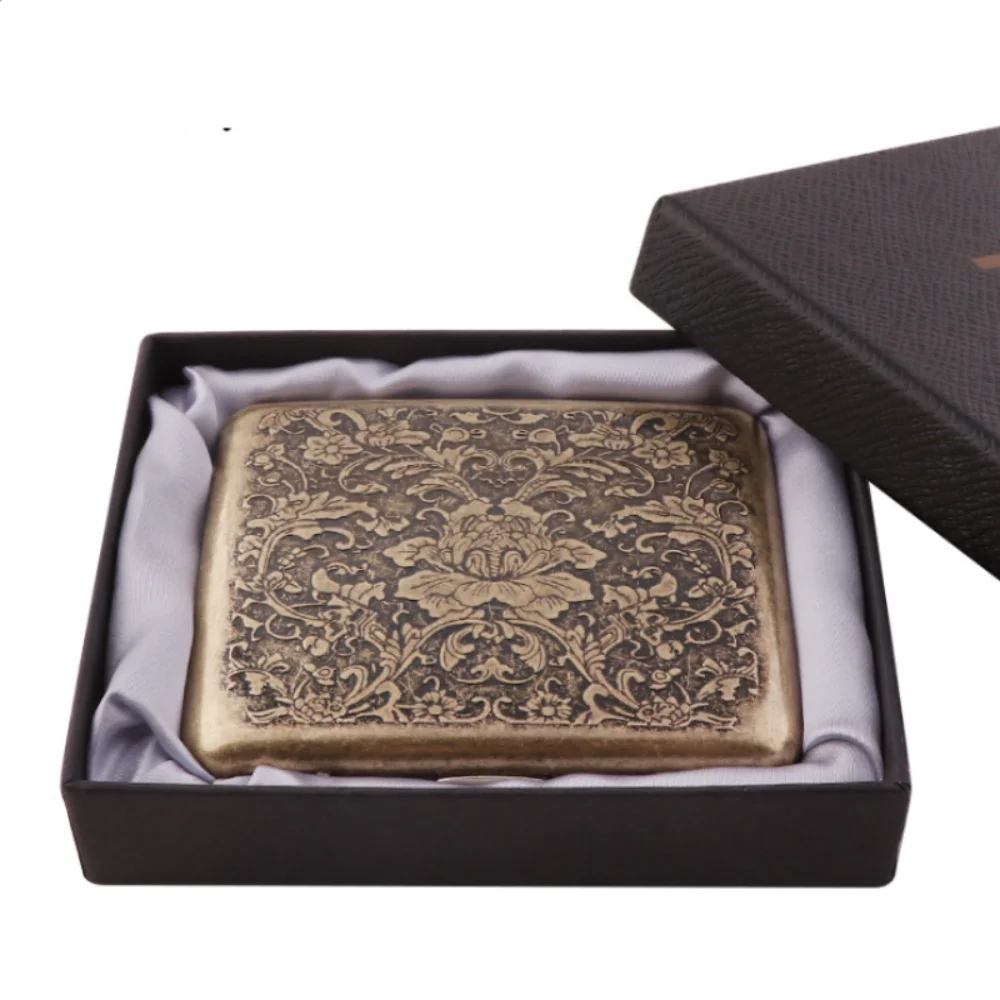Elegant Vintage Metal Cigarette Case with Gift Box - Pocket Storage