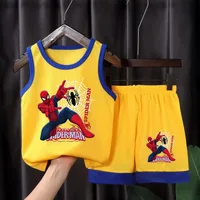 Ensemble de vêtements de basketball respirant et confortable en maille pour garçons, collection été 2026 – Tenue décontractée pour enfants, gilet de vacances en plein air avec imprimé dessin animé 2