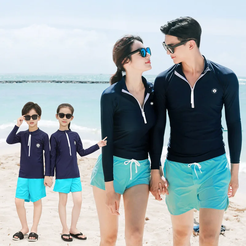 Men's Women's Two Piece Rash Guards set of 2 pieces Long Sleeve Swimsuits UV Sun Swim Shirt Bathing Suit with Trunks Bottom