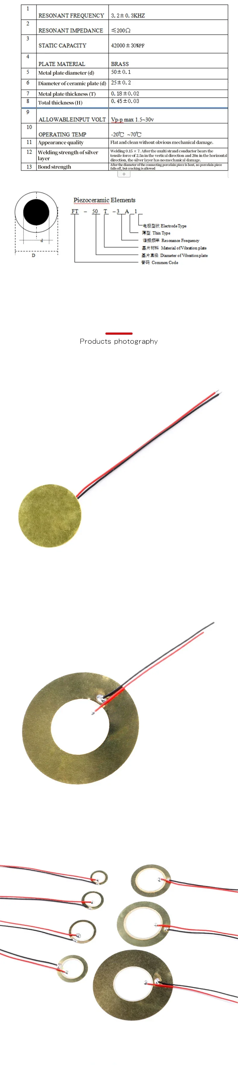 10/20 Stück Piezoelektrisches Keramik-Wafer-Set 12/15/20/27/35/50MM Piezoelement mit Draht für DIY-Summer-, Sensor- und Vibrationsprojekte – Detail 4