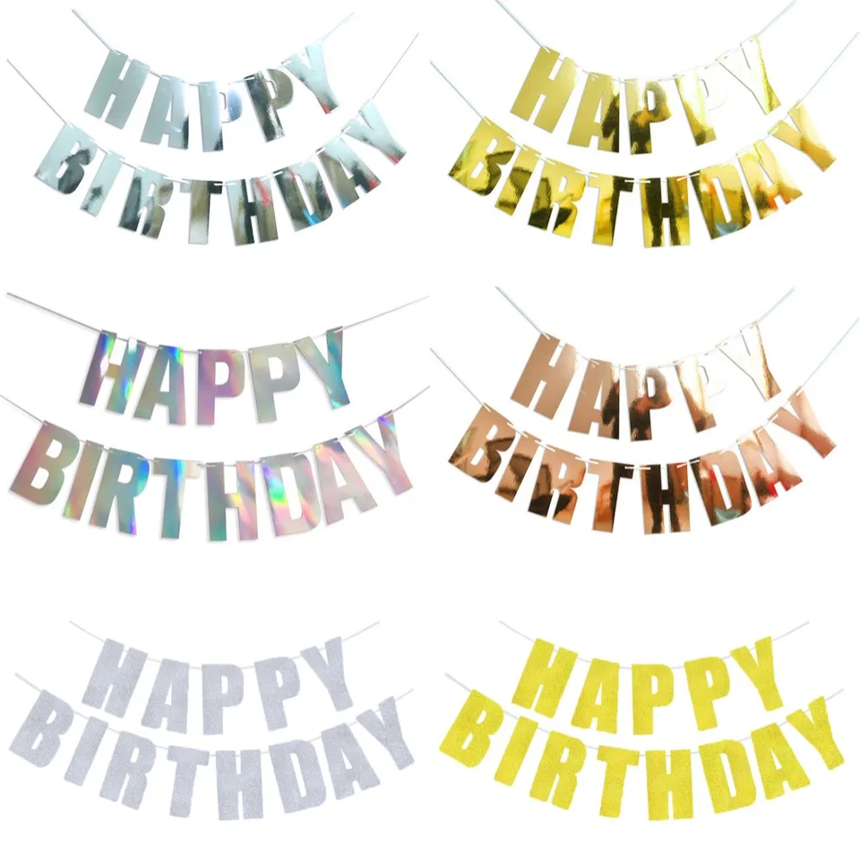 Happy Birthday Banner Gold Silver Birthday Hanging Flags Pennant Banner  Birthday Party Decoration Supplies 1St Birthday Boy Girl - AliExpress, image size:960x960