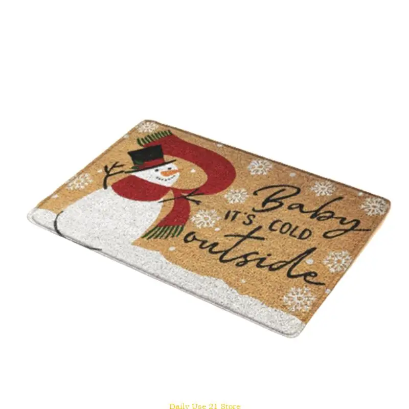 

Christmas Cartoon Snowman Door Mat Saying Cold Outside Letters Xmas Floor Carpet