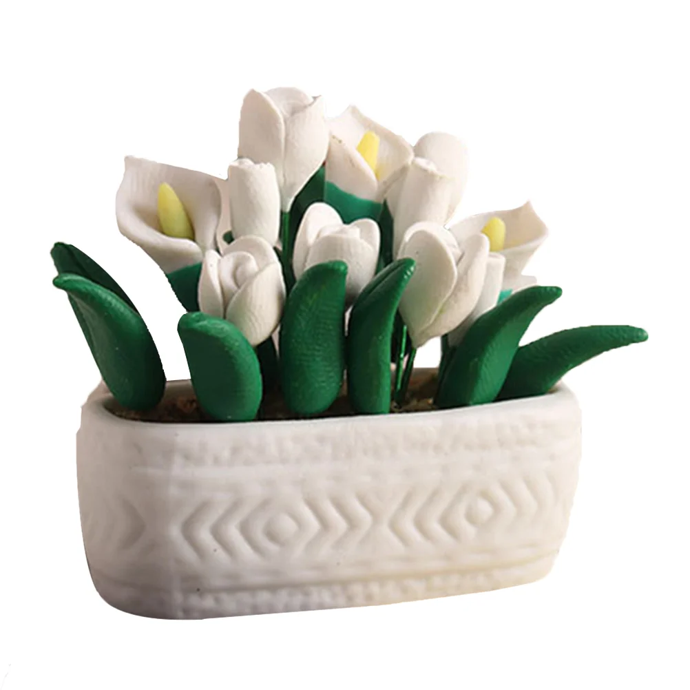

Artificial Plants Lily Potted Miniature Model Bonsai House Decor Tiny White