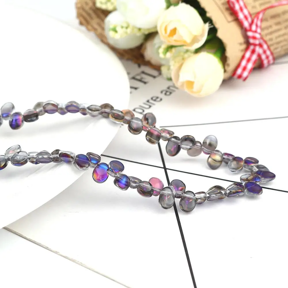 

DoreenBeads стеклянные бусины Petaline AB Радужный цвет ювелирные изделия DIY около 9 мм x 6 мм, Отверстие: Приблизительно 1 мм, 65 см (25 5/8 ") длинные, 1 прядь