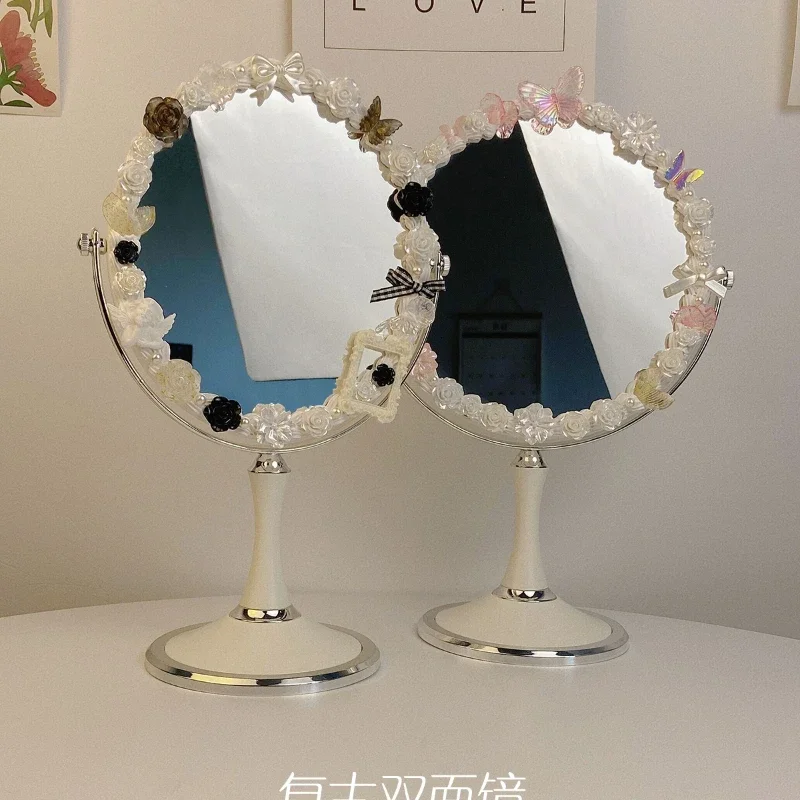 

Net red cream glue DIY handmade makeup mirror desktop bedroom double-sided mirror dresser vintage mirror dormitory girl