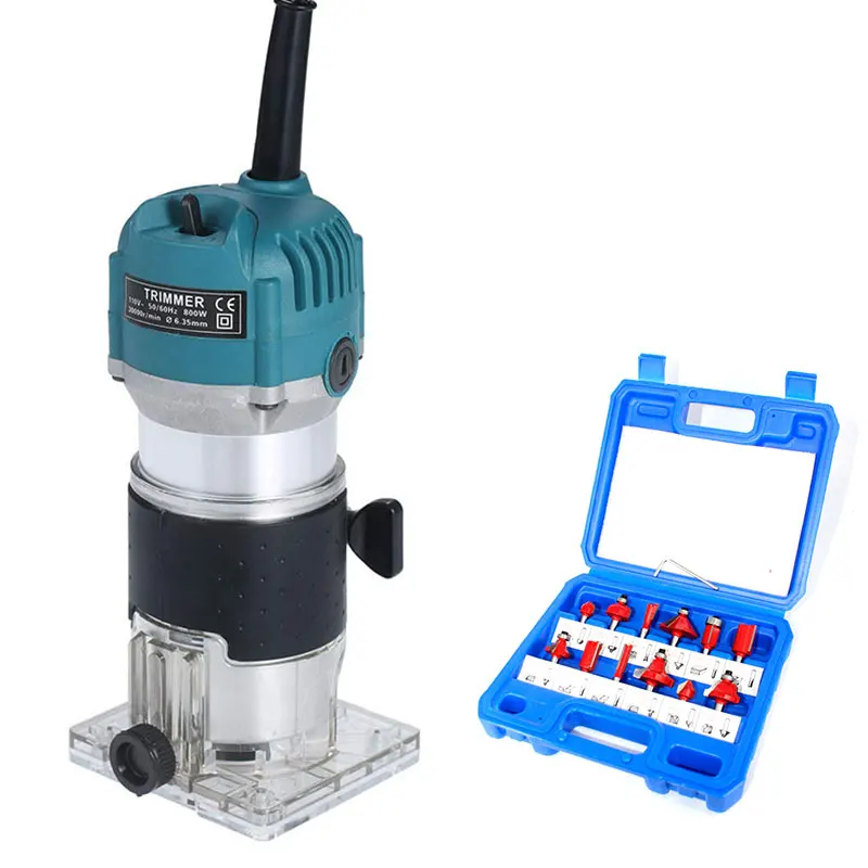 220V 800W Woodworking Electric Trimmer Wood Milling Engraving Slotting Trimming Machine Hand Carving Router EU Plug 6.35mm