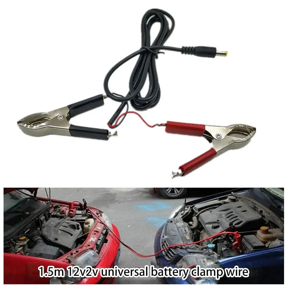 1.5m Battery Clip Crocodile Clamps Copper Plated 12V/24V DC 5.5mm Male To Dual Alligator Clip Cable for LED Light/DVD/Charger