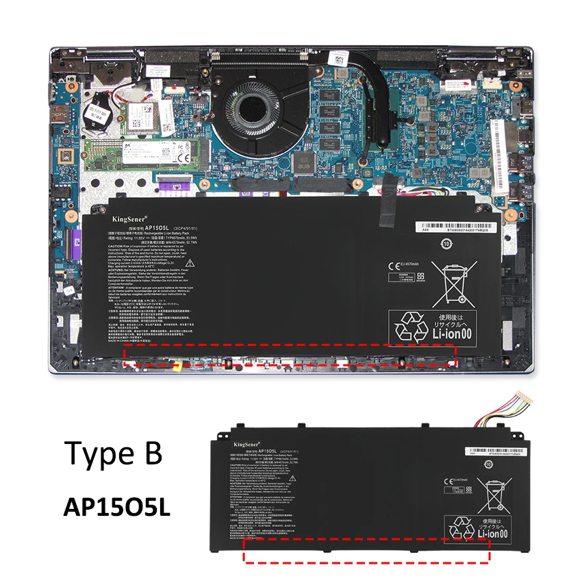 Bateria do Portátil Acer Aspire S5371 Sf51451 Chromebook R13 Cb5-312t Cb5-312t-k0yk K8z9 11.55v 4670mah 4670mah Kingsener-ap15o5l - Imagem 5