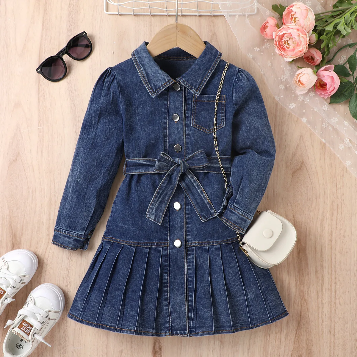 

Girls Denim Dresses Spring Autumn 2024 Children Polo Shirts Dress For Baby Outerwear Clothes Kids Coats Dress Outfits Toddler 6Y