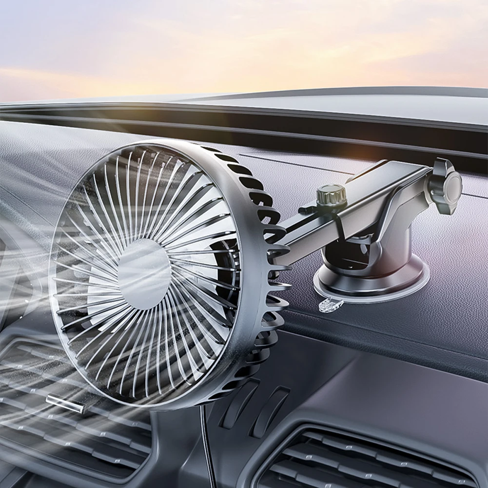 Black ABS Car Dashboard Fan with USB Suction Cup