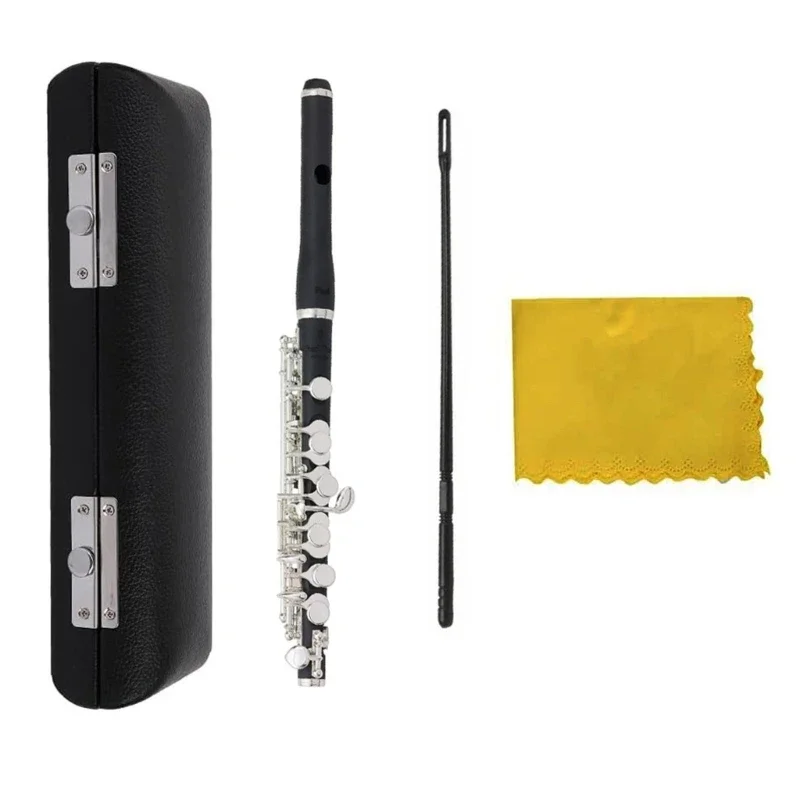 Key of C Piccolo Flute 16 Hole Piccolo with PU Leather Box & Cleaning Tool for Beginner Kids Student Instrument