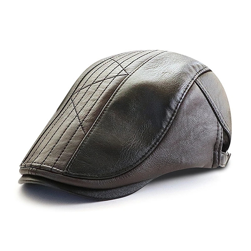 Vinatge Classic Berets Hat Leather Painter Caps Men British Beret Fashion Office Beanies Autumn Winter Cabbie Hats Buckle Gorras