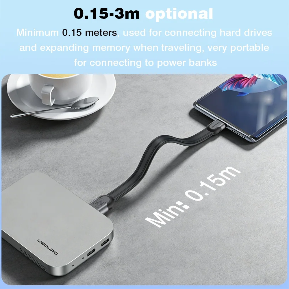 UGOURD High-Speed USB-C to USB-A Flat Ribbon Charging Cable, 60W Fast Charge, 10Gbps Data Transfer, Length Options Available