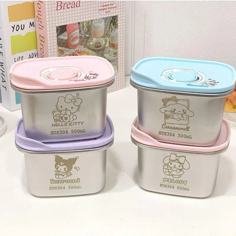 500-1100ml Kawaii Hello Kitty Preservation Box Large Capacity Kuromi My Melody Cinnamoroll Cartoon Fruit Picnic Box Home Gift