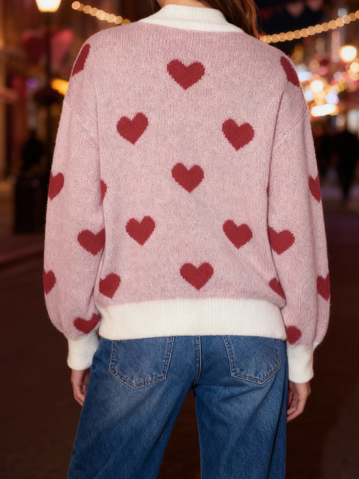 Elegant Women s V-Neck Sweater with Ribbed Trim and Long Sleeves - Stylish Knit Pullover for Casual Wear or Valentine s Day