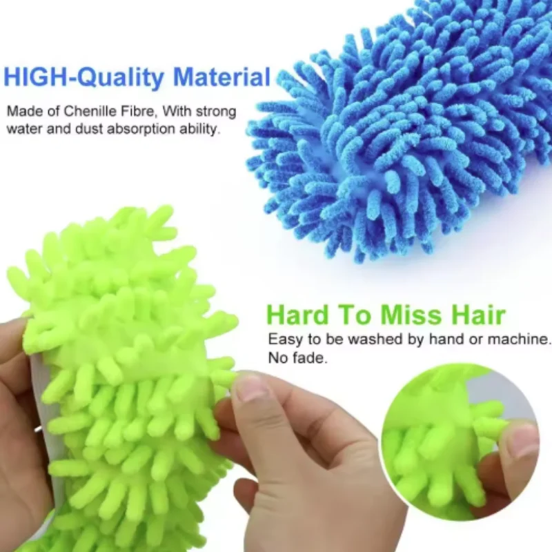 Description Picture 4 of item1Pair Mop Slippers House Cleaning Dust Removal Lazy Floor Wall Dust Removal Cleaning Feet Shoe Covers Washable Reusable