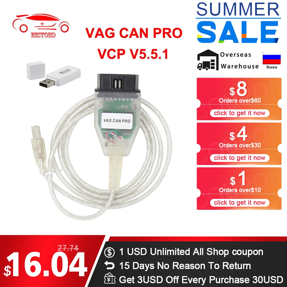 Vag Can Pro Vcp V5.5.1 With Ftdi Vag Com Obd2 Diagnostic Interface Usb ...