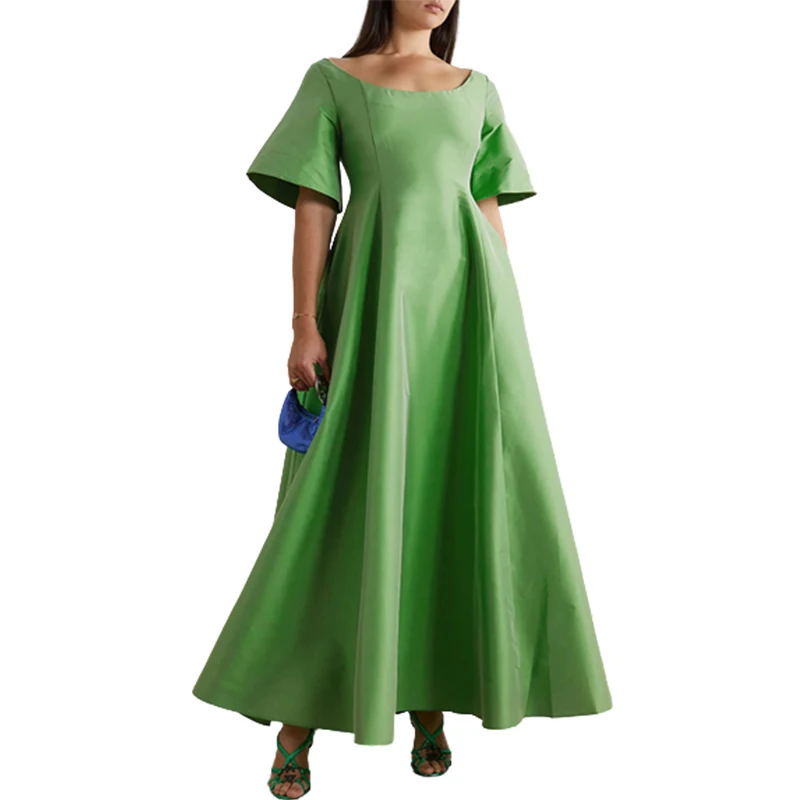 

Lemongor 2023 New Saudi Arabia Women Vintage Green Elegant Party Evening Dress Half Sleeve A-Line Banquet Prom Maxi Dresses