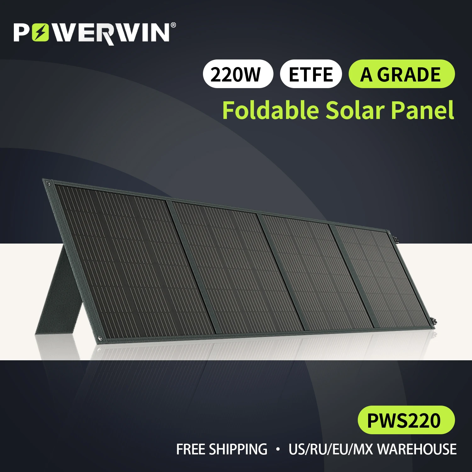 

POWERWIN PWS220 Foldable Solar Panel IP65 Series/Parallel 220W ETFE 24% Efficiency Durable Voltage Regulator Fast QC Output RV