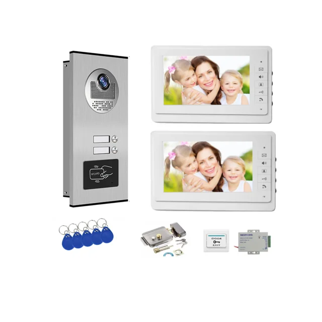 Network Cable Port Building Video Door Phone System RFID Unlock 2-6 Units Apartment Intercom+Electric Lock Doorbell Kits 2