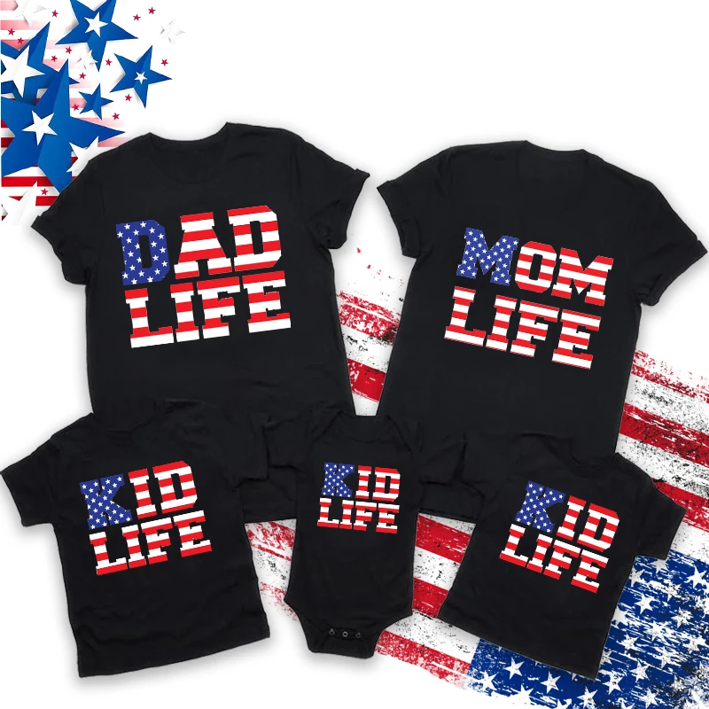 

4th of July Summer Family Matching Clothes Baby Girl Boy and Dad Mom &me T-shirt Stripe Stars T Shirts Bodysuit July 4th Outfits