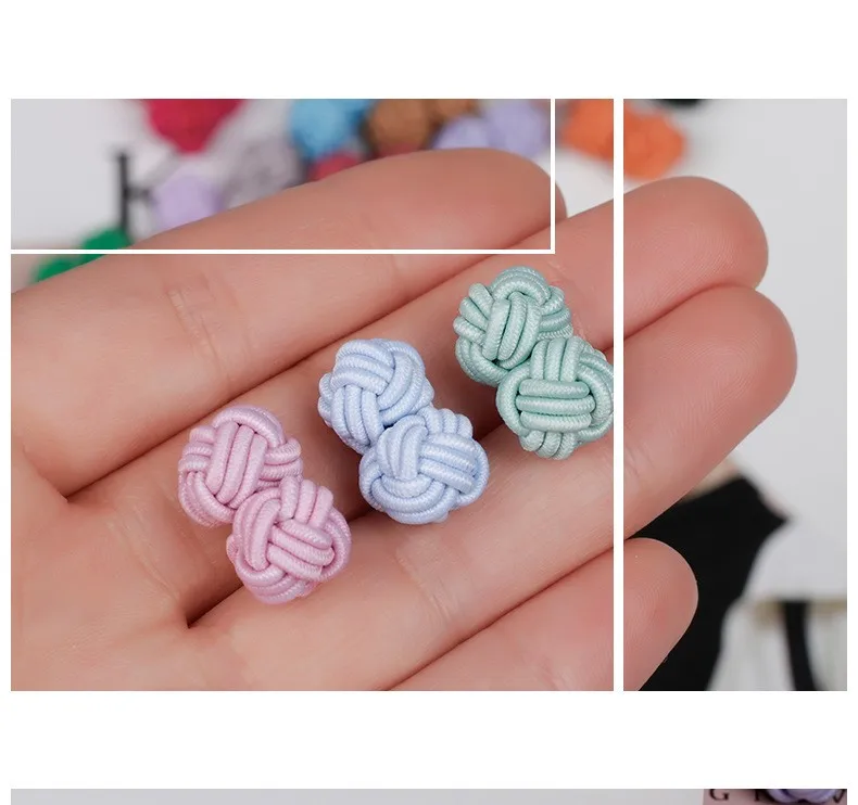 Colorful Double Rope Ball Knot Cufflinks Novelty Colors Braided Handmade Elastic Upscale Men's Classic Cuff Links 1pair
