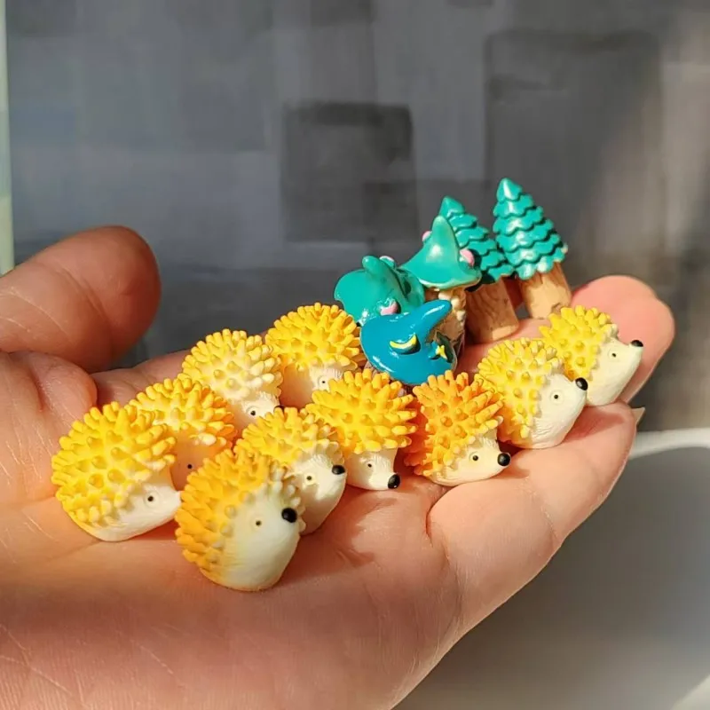 15Pcs Hedgehog with Mushrooms Cute Animal Fairy Garden Gnome Moss Terrarium Crafts Home Decor Diysupplies Figurine