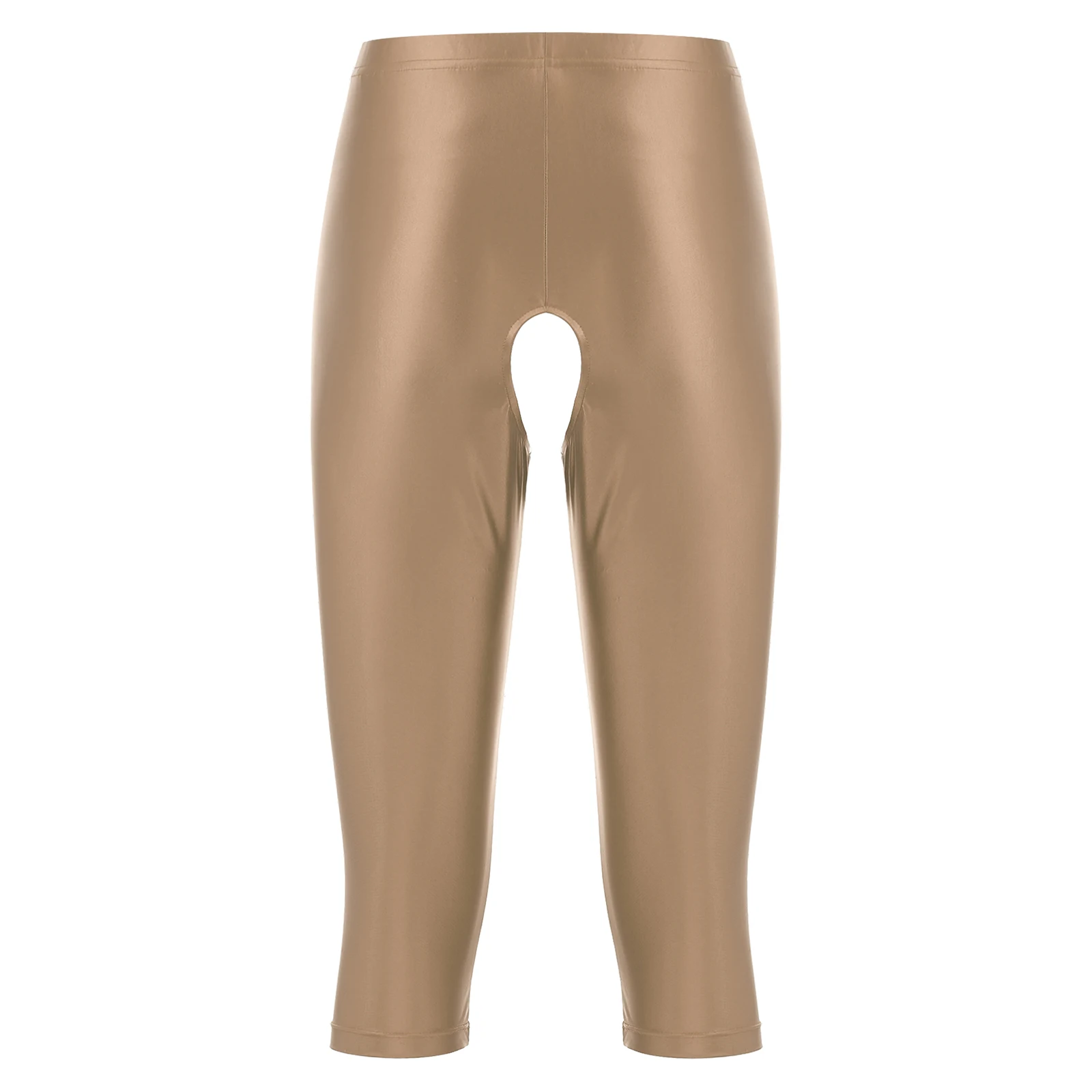 Womens Shiny Oily Glossy Crotchless Shorts Leggings Capris Slim Fit Hot Pants Open Crotch Lingerie Bottom Nightwear Clubwear