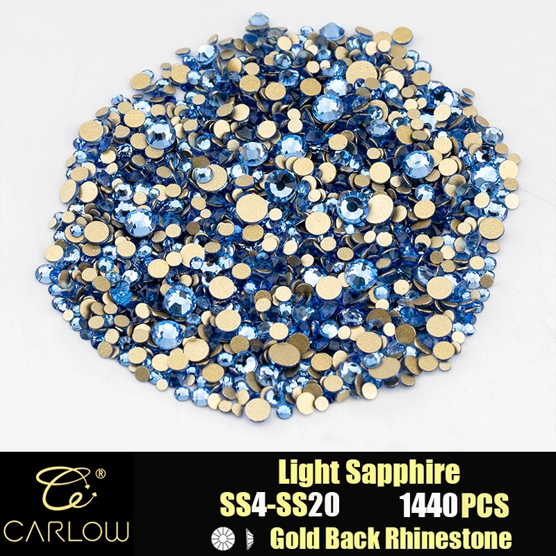Shiny Gold Back Glass Crystal Rhinestones for DIY Crafts and Nail Art - 1440 Pieces