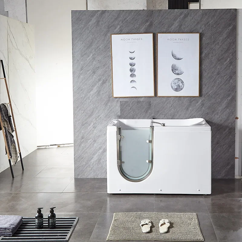 Elderly walk-in acrylic bathtub door opening cylinder square sitting bathtub side door bubble jacuzzi