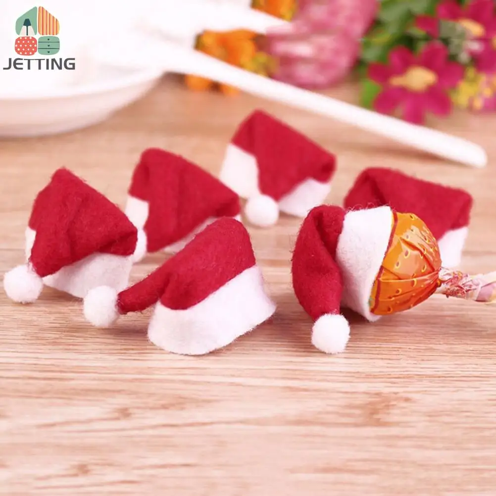 30pcs Mini Christmas Hat Santa Claus Hat Xmas Lollipop Mini Wedding Gift Creative Caps Christmas Tree Ornament Decor