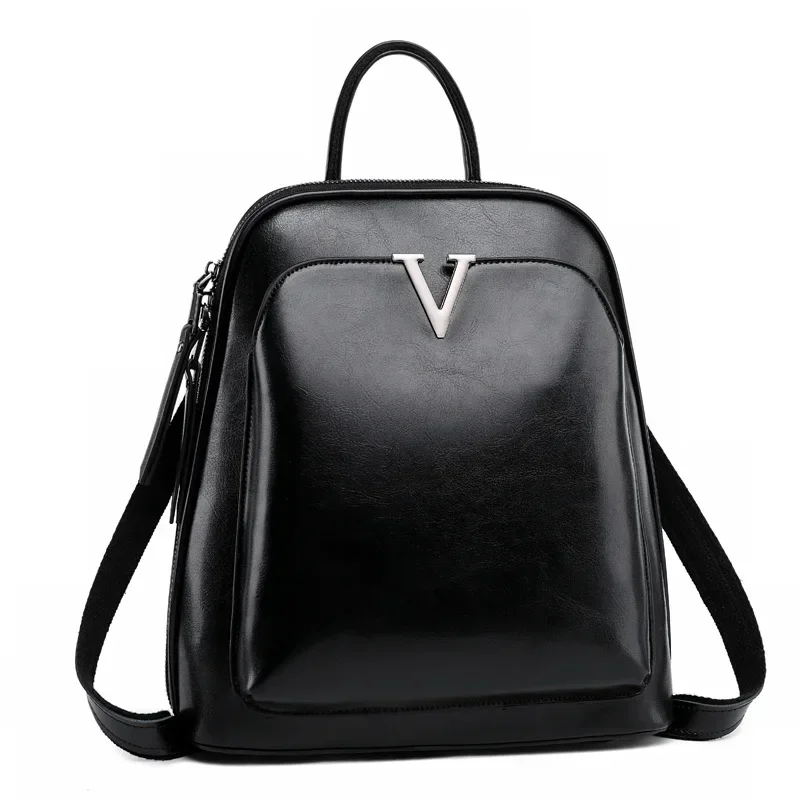 Genuine Leather Women Backpack Oil Wax Cowhide Rucksack