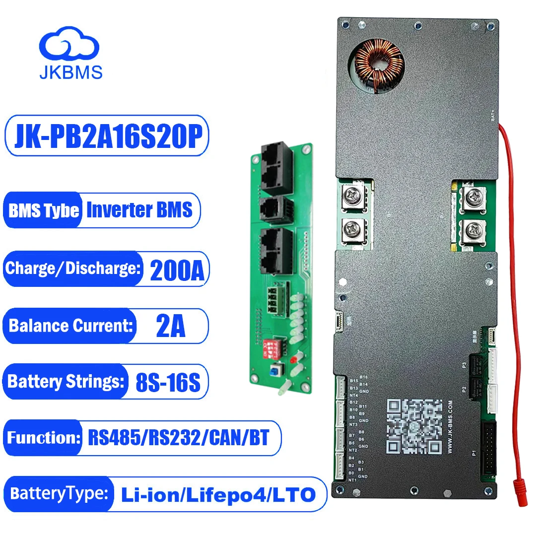JK 인버터 BMS PB-2A16S20P 캠핑 배터리 팩, 16S 48V lifepo4 2A 액티브 밸런스 8S 16S 100A 150A 200A 24V CAN RS485 RS232 BT