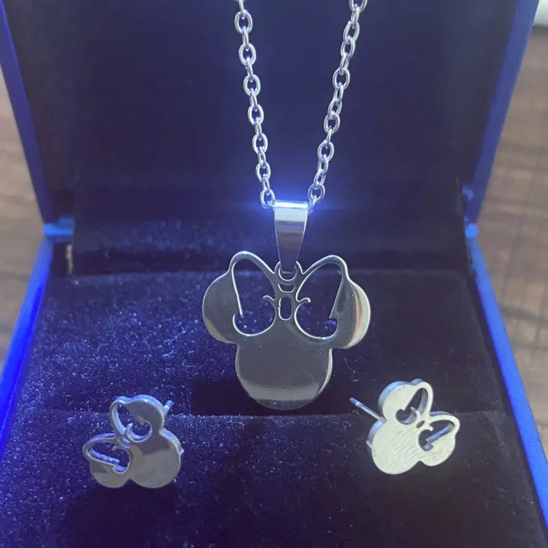 Jewelry Set Anime Bow Mouse Stainless Steel Jewelry Set For Women Wedding Accessories Bride Earrings And Necklace