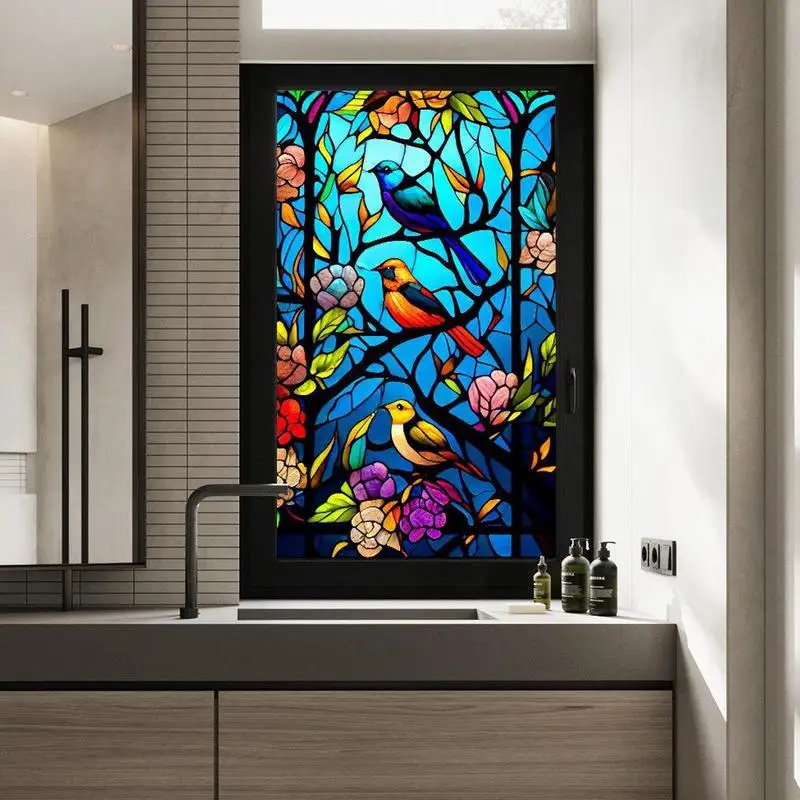 Window Film Window Privacy Film Window Sticker Colorful Painting Film Static Cling Glass Window Privacy Film Removable Decorative Decals Home Bathroom Window Door Sticker
