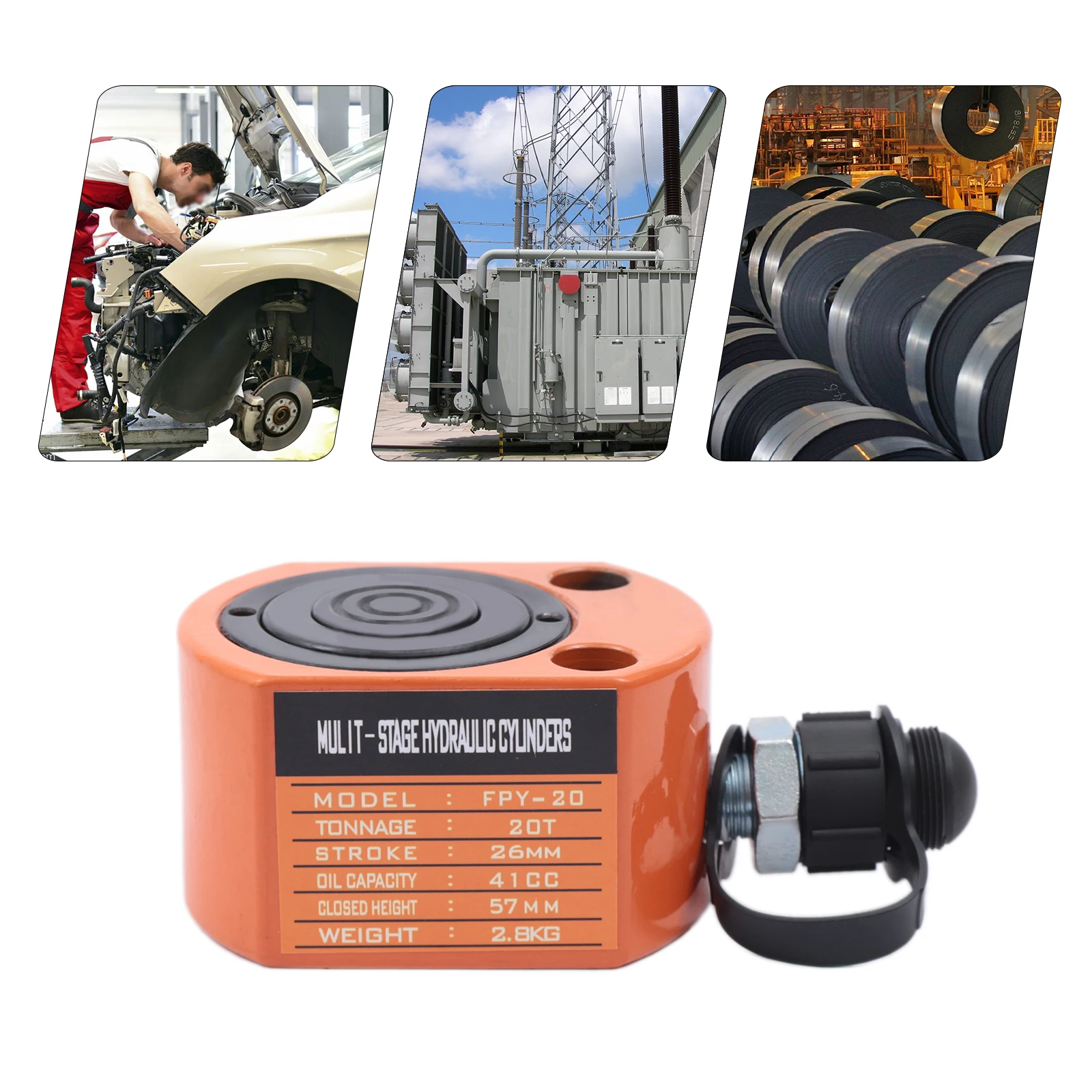 20T Hydraulic Cylinder Jack Mini Hydraulic Ram Multi-Acting Low Profile Lifting Cylinders for Machinery Shipbuilding (Cannot Ret 2
