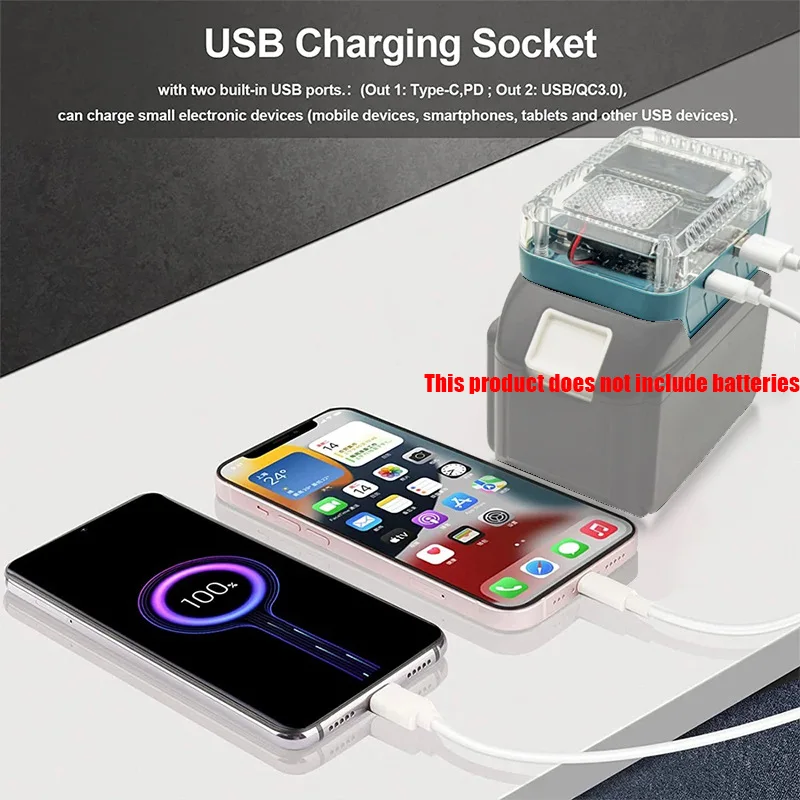 Lithium Battery Case Adapter Converter For Makita 18V 21V For DeWalt 20V Charger USB Type-C Power Bank Max138W