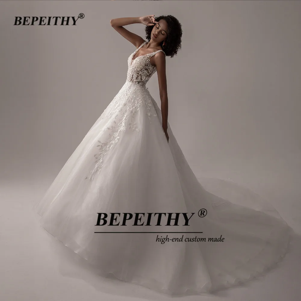 BEPEITHY Customized Vestido De Noiva V Neck Sleeveless Wedding Dresses 2025 For Women A Line Ivory Lace Bride Boho Bridal Gown 6