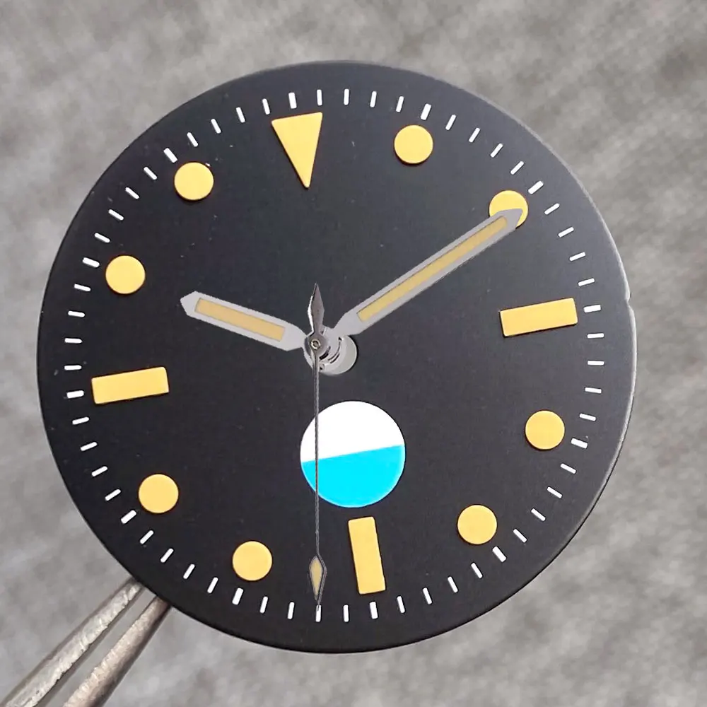 Vintage Black Sterile 29mm Watch Dial with Green Luminous Hands