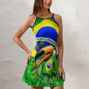 Exotic Woman's Clothing Suspender Dress Toco Toucan on Brazil Flag  Women's Sling Dress Graphic Cool  Parties Funny Novelty