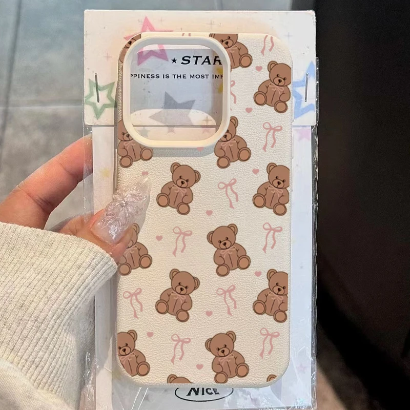 Adorable Bow Bear Pattern Soft Phone Case - Enhanced Protection Cover