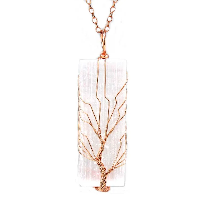 Natural Selenite Crystal Pendant – Wire-Wrapped Healing Stone For Chakra Energy & Meditation