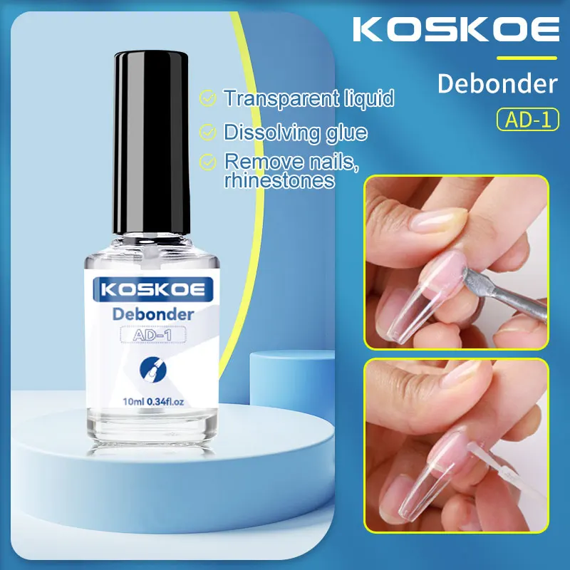 Koskoe 10Ml Debonder Nail Lijm Gel Nagellak Voor Verwijderen Valse Nail Tips Rhinestone Transparante Snelle Ontbinden Ontvetter Vloeibare