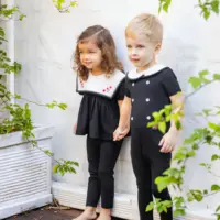 Tenues en coton pour enfants Ali Plus 2026 SS Sailor Maxi avec broderie et col blanc amovible, vêtements assortis pour filles et garçons 2