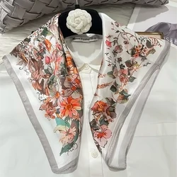 Elegant Red and Blue 100% Mulberry Silk Paisley Scarf for Women - Luxurious Square Neckerchief (White floral)