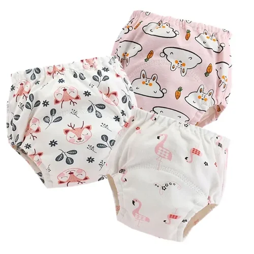 아기용 면 트레이닝 바지, 재사용 가능한 팬티, 방수 천 기저귀, 기저귀 및 속옷, 묶음에 4 PCs 2